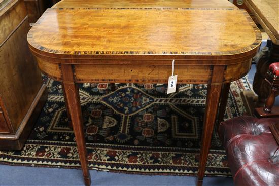 A Regency coromandel wood banded card table, W.92cm